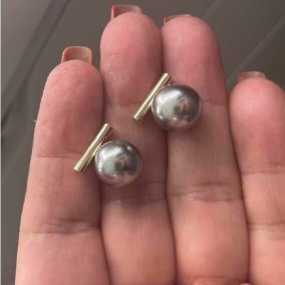 1pair Copper Imitation Pearl Grey Color Women's Light Luxury Elegant Versatile - Picture 12 of 13